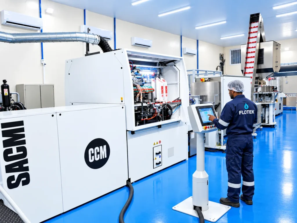 Operator at a SACMI CCM compression moulding line for bottle closures