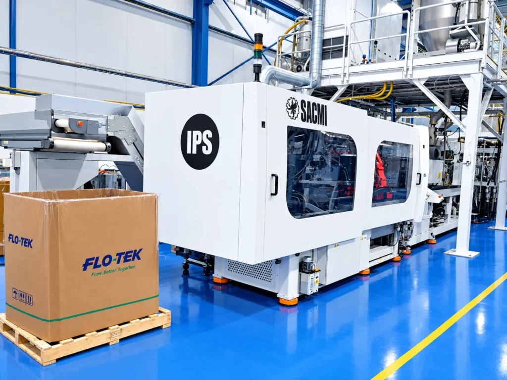 SACMI IPS injection moulding system for PET preforms with a Flo-Tek packaging box